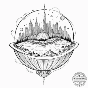 Tattoo sketch, imagined futures globe, a styl... - эскиз тату (№1752478969_0, 14.07.2025 07:42) — tattoo-photo.ru