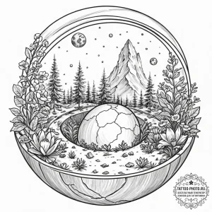Tattoo sketch, orbital oasis garden, a miniat... - эскиз тату (№1752479052_0, 14.07.2025 07:44) — tattoo-photo.ru