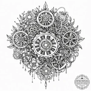Tattoo sketch, hybrid flower of biomechanism,... - эскиз тату (№1752479638_0, 14.07.2025 07:53) — tattoo-photo.ru