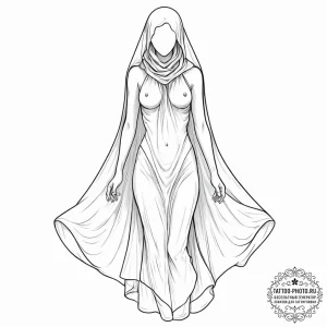 Tattoo sketch, veil of vulnerable code, a del... - эскиз тату (№1752479723_0, 14.07.2025 07:55) — tattoo-photo.ru