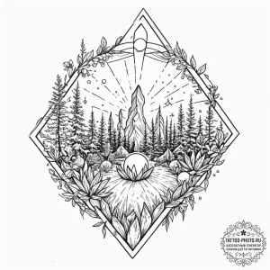 Tattoo sketch, xenobiotic crystal garden, a c... - эскиз тату (№1752479890_0, 14.07.2025 07:58) — tattoo-photo.ru