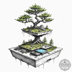 Tattoo sketch, bonsai tree growing on a tiny,... - эскиз тату (№1752480892_0, 14.07.2025 08:14) — tattoo-photo.ru