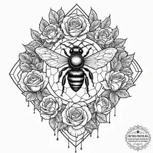 Tattoo sketch, queen bee's digital hive, a cr... - эскиз тату (№1752481480_0, 14.07.2025 08:24) — tattoo-photo.ru