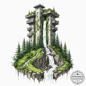 Tattoo sketch, eco-reclaimed skyscraper, a ma... - эскиз тату (№1752481729_0, 14.07.2025 08:28) — tattoo-photo.ru