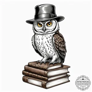Tattoo sketch, detective owl's study, a wise... - эскиз тату (№1752482488_0, 14.07.2025 08:41) — tattoo-photo.ru