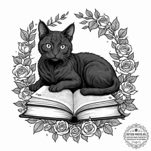 Tattoo sketch, black cat with eyes that refle... - эскиз тату (№1752482738_0, 14.07.2025 08:45) — tattoo-photo.ru