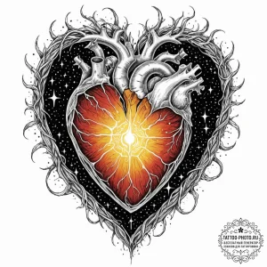 Tattoo sketch, quasar-powered heart, a styliz... - эскиз тату (№1752482905_0, 14.07.2025 08:48) — tattoo-photo.ru