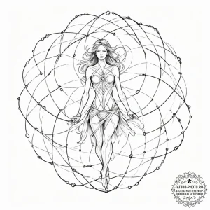 Tattoo sketch, weaver of quantum threads, a d... - эскиз тату (№1752483647_0, 14.07.2025 09:00) — tattoo-photo.ru