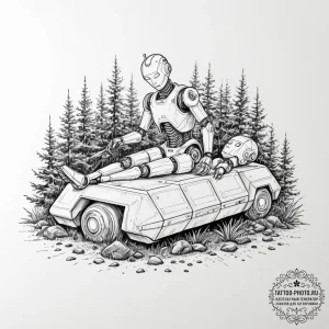 Tattoo sketch, humanoid robot's dream, a slee... - эскиз тату (№1752484149_0, 14.07.2025 09:09) — tattoo-photo.ru