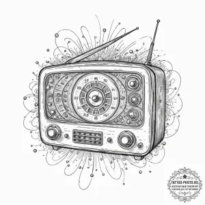 Tattoo sketch, retro-futuristic radio waves,... - эскиз тату (№1752484652_0, 14.07.2025 09:17) — tattoo-photo.ru