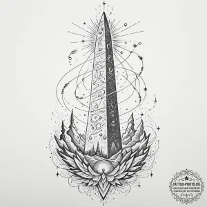 Tattoo sketch, obelisk of quantum truths, a t... - эскиз тату (№1752485158_0, 14.07.2025 09:25) — tattoo-photo.ru