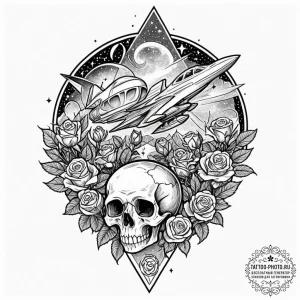 Tattoo sketch, home as a spaceship, a detaile... - эскиз тату (№1752485326_0, 14.07.2025 09:28) — tattoo-photo.ru