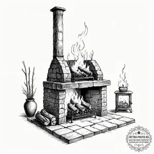 Tattoo sketch, digital hearth, a cozy firepla... - эскиз тату (№1752485410_0, 14.07.2025 09:30) — tattoo-photo.ru