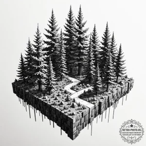 Tattoo sketch, vivacious voxel forest, a vibr... - эскиз тату (№1752485910_0, 14.07.2025 09:38) — tattoo-photo.ru