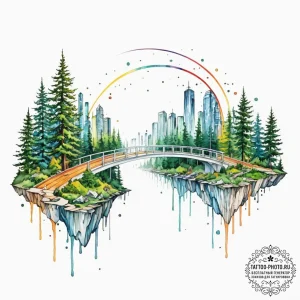 Tattoo sketch, rainbow bridge of data, a vibr... - эскиз тату (№1752486416_0, 14.07.2025 09:46) — tattoo-photo.ru