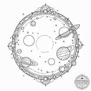 Tattoo sketch, solar system mobile, abstract... - эскиз тату (№1752486919_0, 14.07.2025 09:55) — tattoo-photo.ru