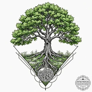 Tattoo sketch, divided world tree, a majestic... - эскиз тату (№1752487255_0, 14.07.2025 10:00) — tattoo-photo.ru