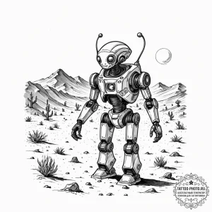 Tattoo sketch, lonesome robot wanderer, a sma... - эскиз тату (№1752487340_0, 14.07.2025 10:02) — tattoo-photo.ru
