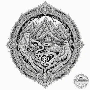 Tattoo sketch, yeti's cave, holographic lore,... - эскиз тату (№1752487841_0, 14.07.2025 10:10) — tattoo-photo.ru