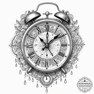 Tattoo sketch, an alarm clock melting, with n... - эскиз тату (№1752488174_0, 14.07.2025 10:16) — tattoo-photo.ru