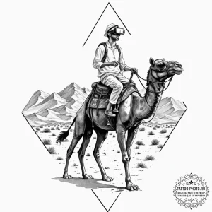 Tattoo sketch, desert nomad in vr, a lone fig... - эскиз тату (№1752488647_0, 14.07.2025 10:24) — tattoo-photo.ru