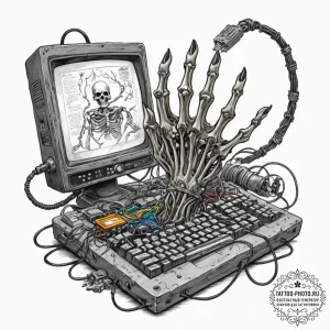 Tattoo sketch, zombie hand, reaching for code... - эскиз тату (№1752489567_0, 14.07.2025 10:39) — tattoo-photo.ru