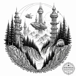 Tattoo sketch, hybrid horizon, a landscape wh... - эскиз тату (№1752490402_0, 14.07.2025 10:53) — tattoo-photo.ru