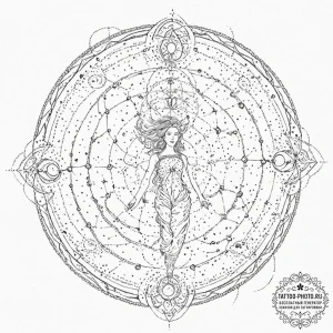 Tattoo sketch, weaver of whispering worlds, a... - эскиз тату (№1752490487_0, 14.07.2025 10:54) — tattoo-photo.ru