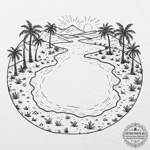 Tattoo sketch, thriving oasis in digital dese... - эскиз тату (№1752490819_0, 14.07.2025 11:00) — tattoo-photo.ru