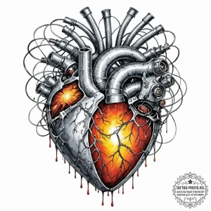 Tattoo sketch, fusion reactor heart, a styliz... - эскиз тату (№1752490904_0, 14.07.2025 11:01) — tattoo-photo.ru