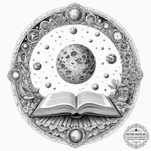 Tattoo sketch, lunar library, a vast, ancient... - эскиз тату (№1752491154_0, 14.07.2025 11:05) — tattoo-photo.ru