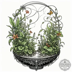 Tattoo sketch, electric ecosystem, a lush, vi... - эскиз тату (№1752491240_0, 14.07.2025 11:07) — tattoo-photo.ru