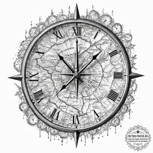 Tattoo sketch, timekeeper's torn map, an anci... - эскиз тату (№1752491324_0, 14.07.2025 11:08) — tattoo-photo.ru