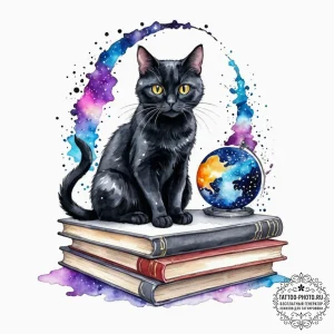 Tattoo sketch, black cat with eyes that refle... - эскиз тату (№1752492211_0, 14.07.2025 11:23) — tattoo-photo.ru