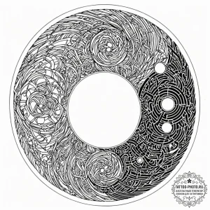 Tattoo sketch, yin-yang of yarn and circuits,... - эскиз тату (№1752492379_0, 14.07.2025 11:26) — tattoo-photo.ru