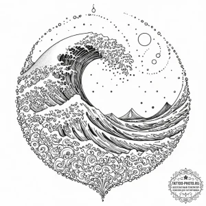 Tattoo sketch, whispering waves of emotion, a... - эскиз тату (№1752492768_0, 14.07.2025 11:32) — tattoo-photo.ru