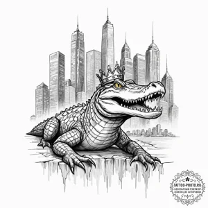 Tattoo sketch, an alligator wearing a crown o... - эскиз тату (№1752493428_0, 14.07.2025 11:43) — tattoo-photo.ru