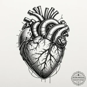 Tattoo sketch, cybernetic heart: a realistic... - эскиз тату (№1752493502_0, 14.07.2025 11:45) — tattoo-photo.ru