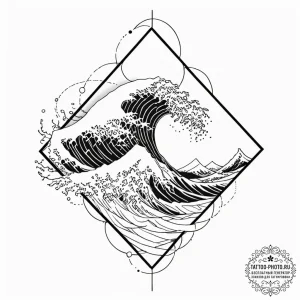 Tattoo sketch, abstract wave crashing into a... - эскиз тату (№1752493701_0, 14.07.2025 11:48) — tattoo-photo.ru