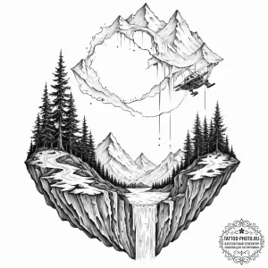 Tattoo sketch, inverse gravity landscape, a s... - эскиз тату (№1752494192_0, 14.07.2025 11:56) — tattoo-photo.ru