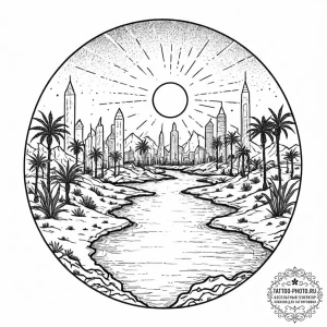 Tattoo sketch, oasis portal, digital mirage,... - эскиз тату (№1752498959_0, 14.07.2025 13:15) — tattoo-photo.ru