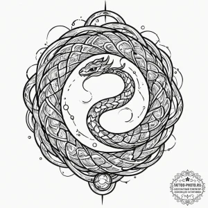 Tattoo sketch, serpent of quantum wisdom, a s... - эскиз тату (№1752499214_0, 14.07.2025 13:20) — tattoo-photo.ru