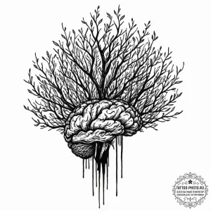 Tattoo sketch, sapling of sentience (ai), a d... - эскиз тату (№1752499726_0, 14.07.2025 13:28) — tattoo-photo.ru