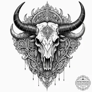 Tattoo sketch, yak skull, tribal tech runes,... - эскиз тату (№1752500152_0, 14.07.2025 13:35) — tattoo-photo.ru