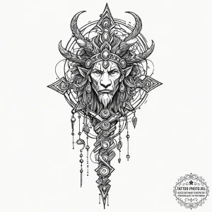Tattoo sketch, shamanic staff, data totems, a... - эскиз тату (№1752500559_0, 14.07.2025 13:42) — tattoo-photo.ru