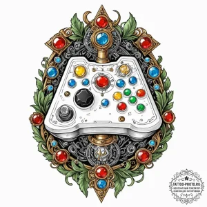 Tattoo sketch, jewel-encrusted joystick, a vi... - эскиз тату (№1752500975_0, 14.07.2025 13:49) — tattoo-photo.ru