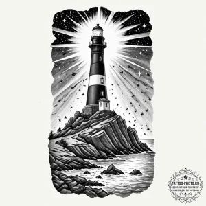 Tattoo sketch, haunted lighthouse, cosmic bea... - эскиз тату (№1752502322_0, 14.07.2025 14:12) — tattoo-photo.ru