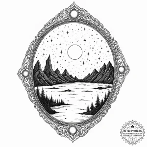 Tattoo sketch, oracle's obsidian mirror, a pe... - эскиз тату (№1752502577_0, 14.07.2025 14:16) — tattoo-photo.ru
