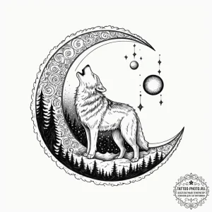 Tattoo sketch, wolf of wilderness, digital ho... - эскиз тату (№1752503770_0, 14.07.2025 14:36) — tattoo-photo.ru