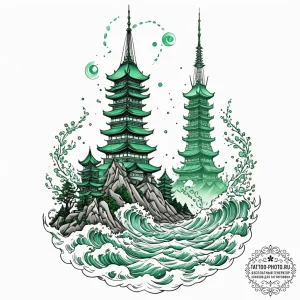 Tattoo sketch, emerald city data spire, a tow... - эскиз тату (№1752504194_0, 14.07.2025 14:43) — tattoo-photo.ru